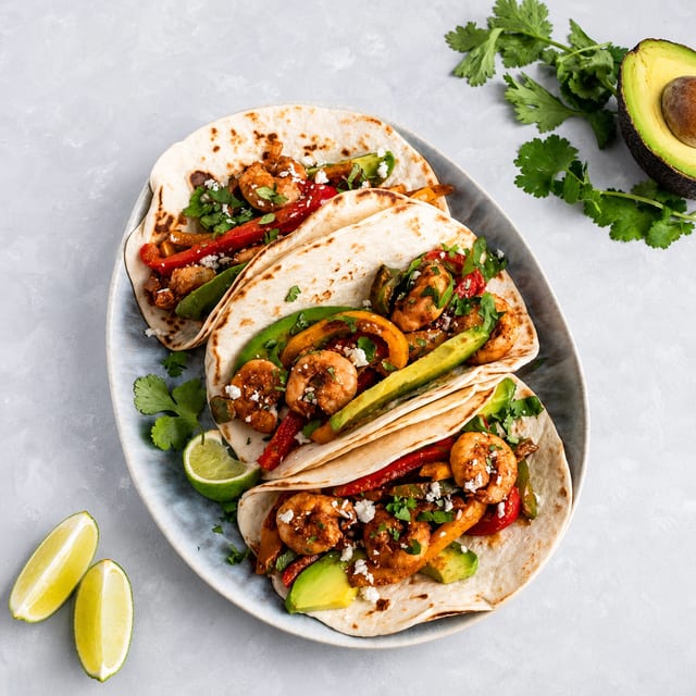 White Shrimp Fajitas.